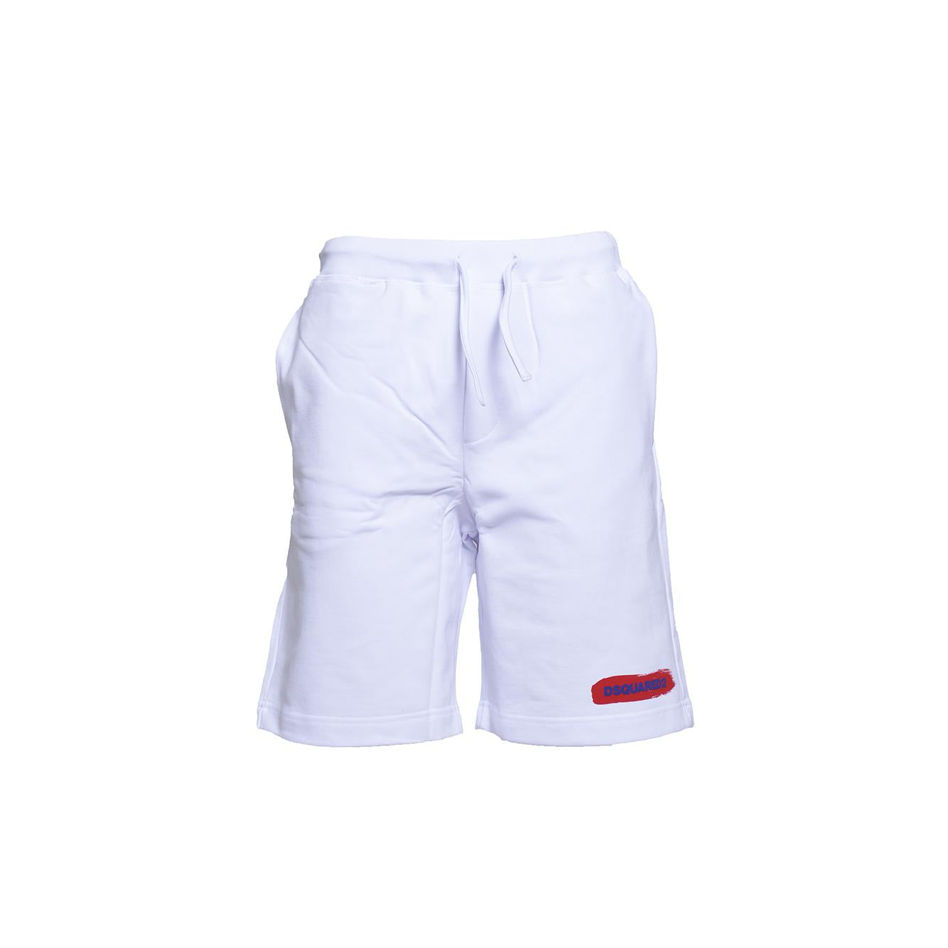 Bermuda in cotone bianco con stampa logo pennello Dsquared2 Junior 
