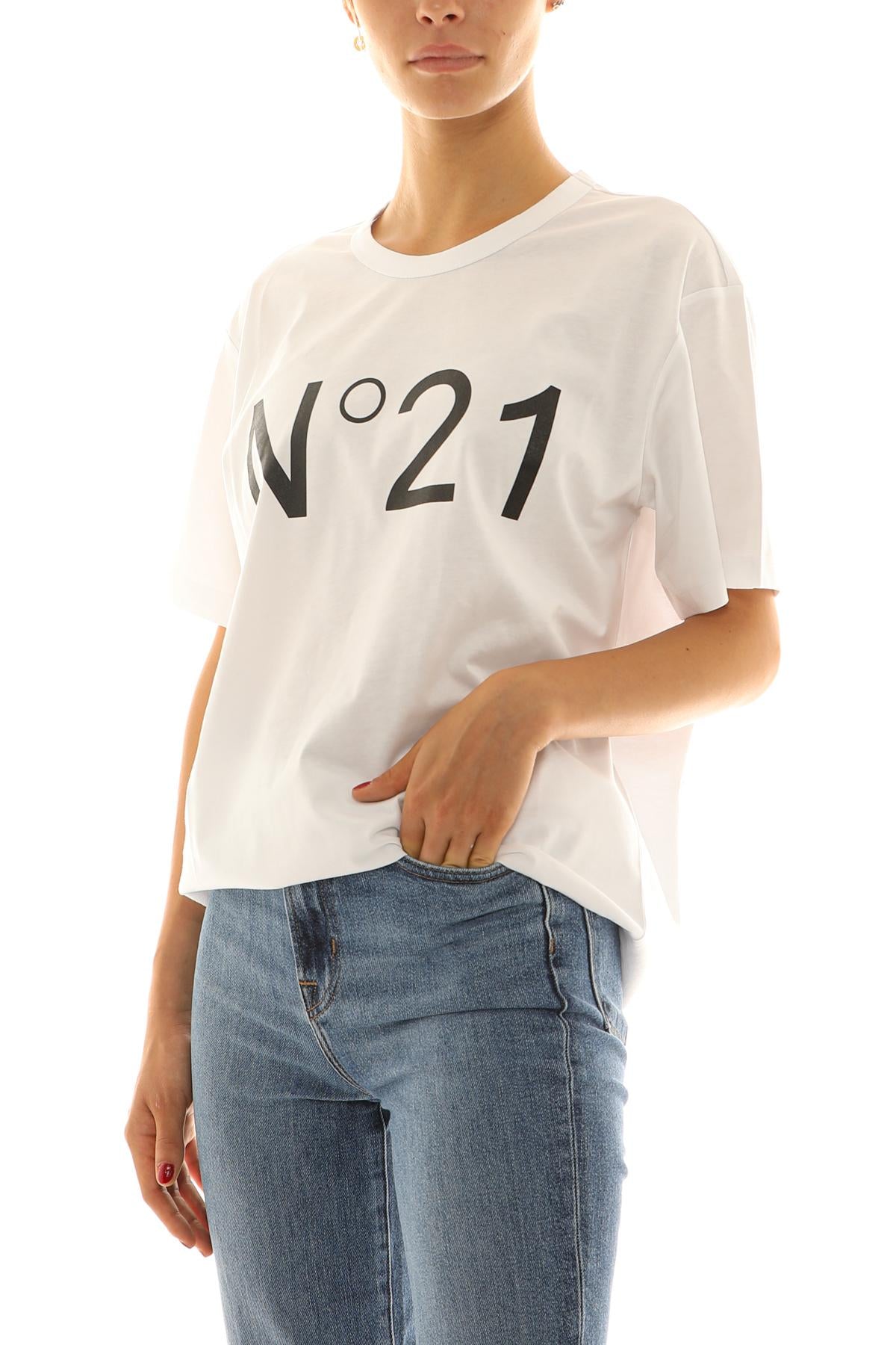 T-shirt over in cotone bianco con stampa logo N°21 