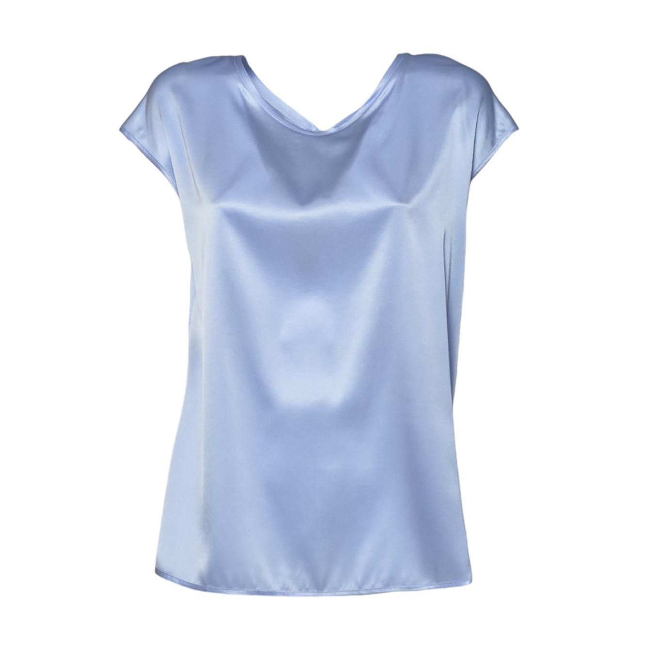 Top scollo posteriore in raso azzurro Solotre 