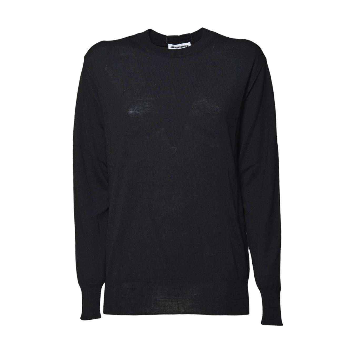 Pullover girocollo over in lana nera Jil Sander 