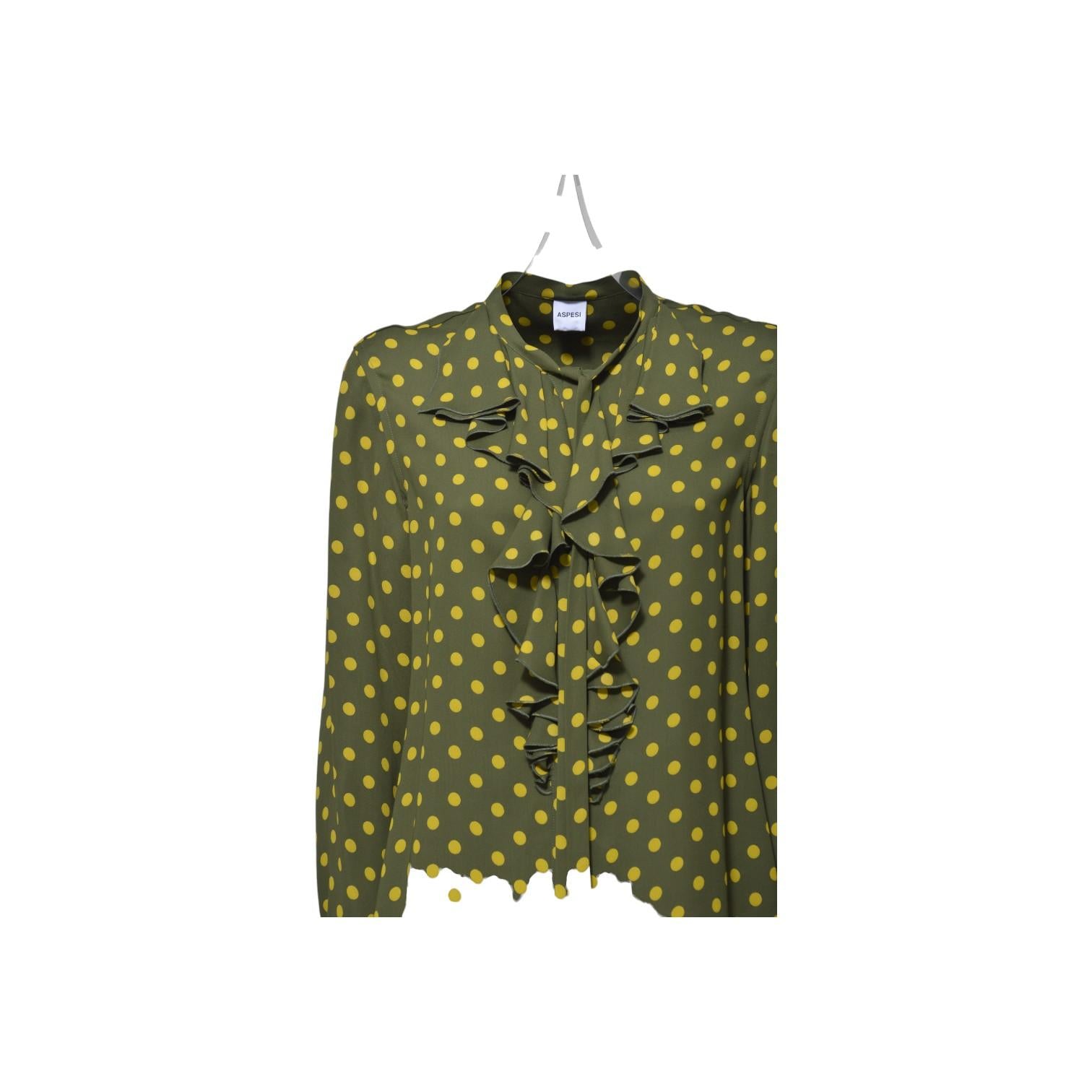 Blusa in crepe verde stampa a pois con rouches Aspesi 