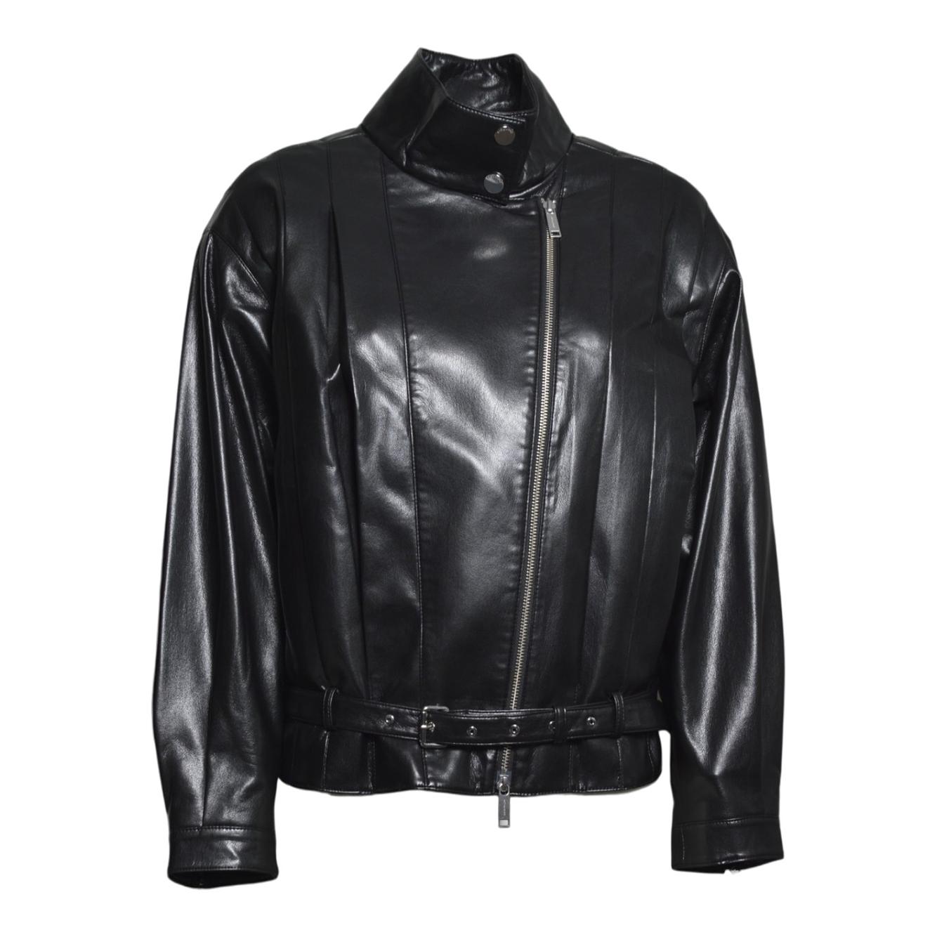 black faux leather biker jacket 