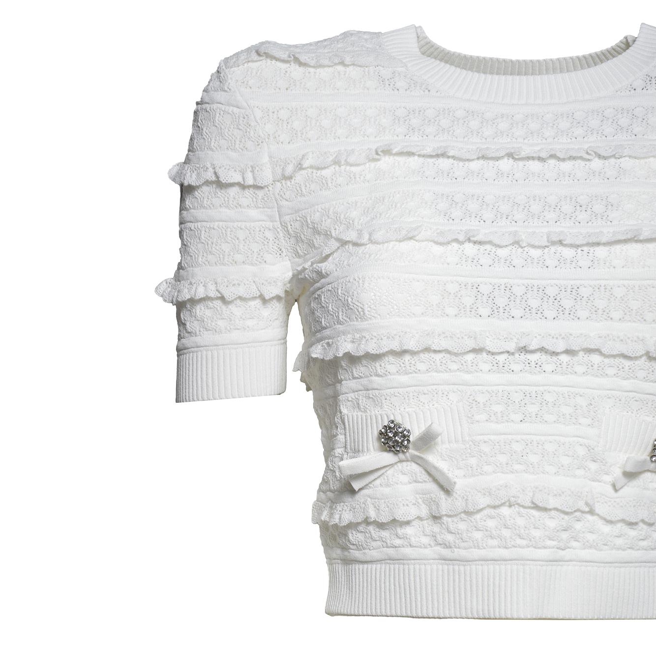 white pointelle knit top 
