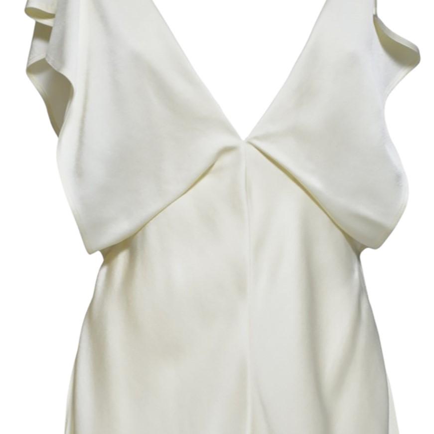 Vestito lungo scollo a V in raso crema Jil Sander 