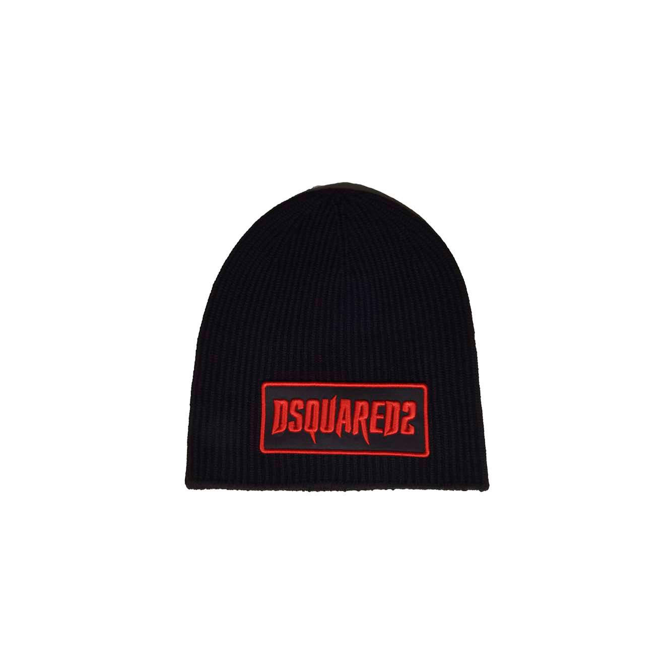 Berretto Monster in lana nera con patch logo Dsquared2 