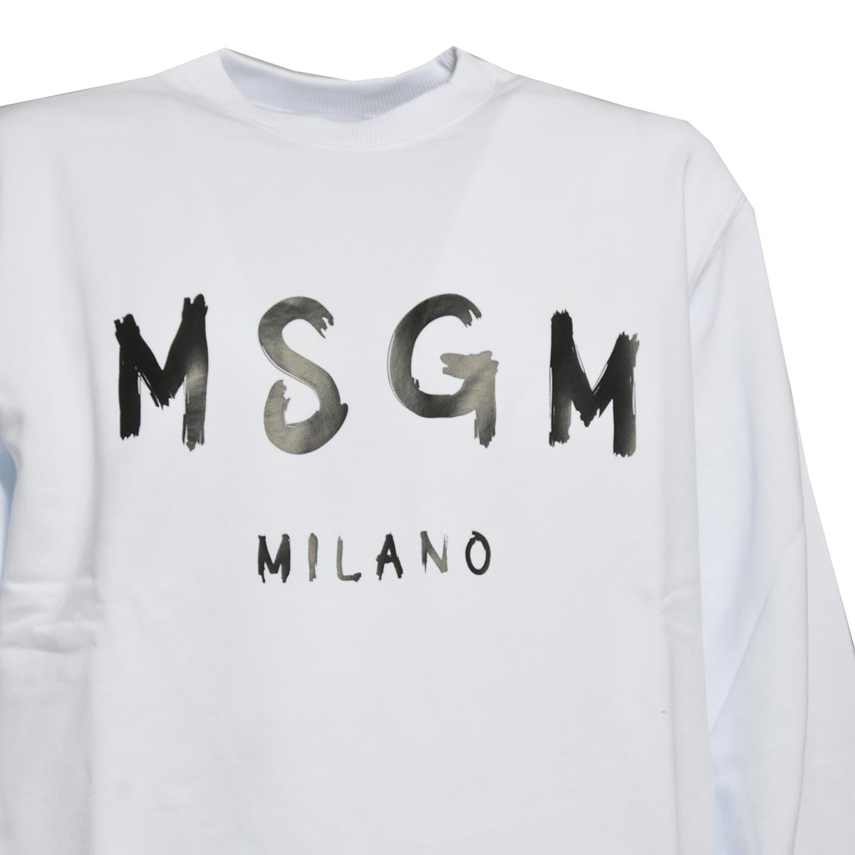 Felpa girocollo in cotone bianco con stampa logo MSGM 