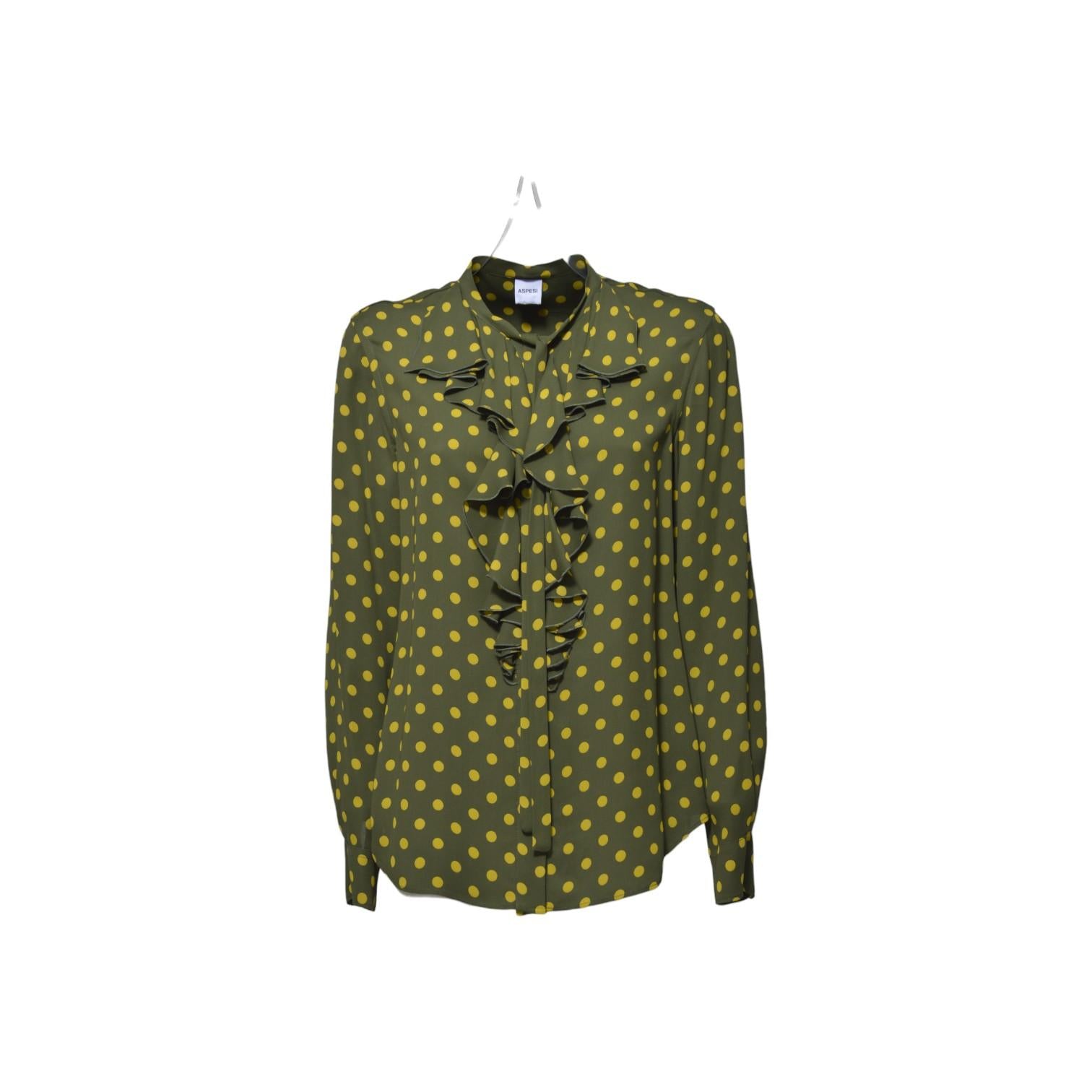 Blusa in crepe verde stampa a pois con rouches Aspesi 