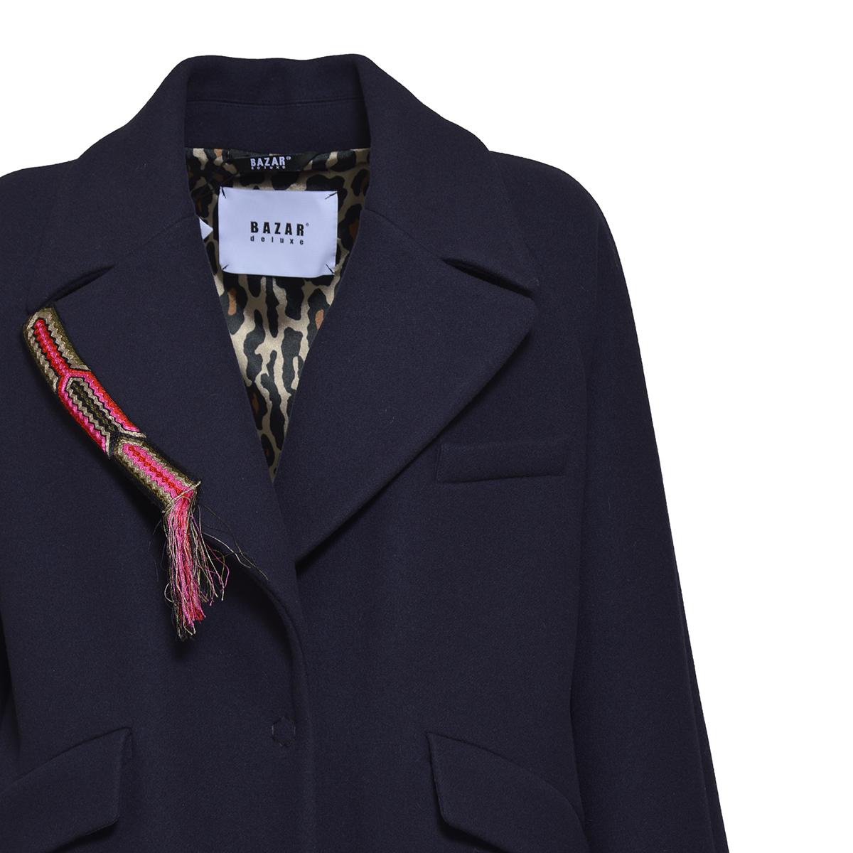 Cappotto monopetto in lana blu con dettaglio Bazar Deluxe 