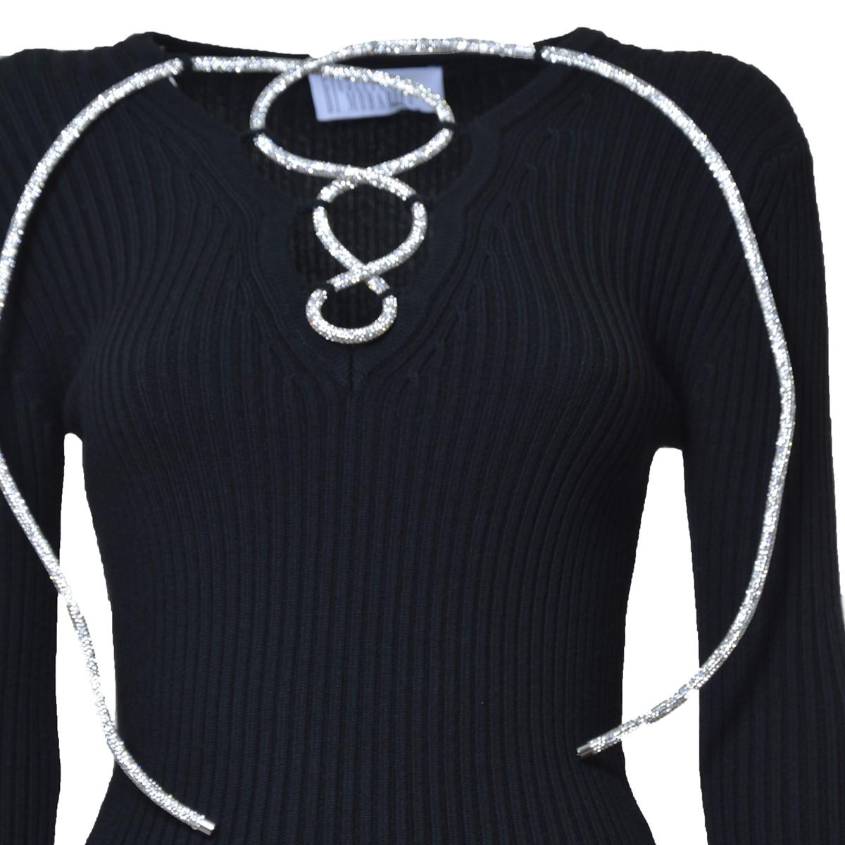 Top in maglia a coste di lana nera con strass Giuseppe Di Morabito<BR/> 