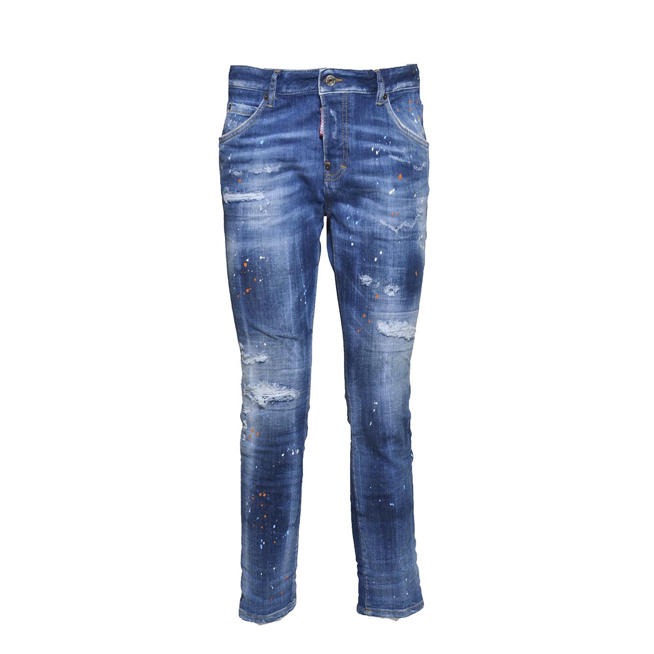 Jeans Cool Girl Jean in denim blu effetto vernice Dsquared2 