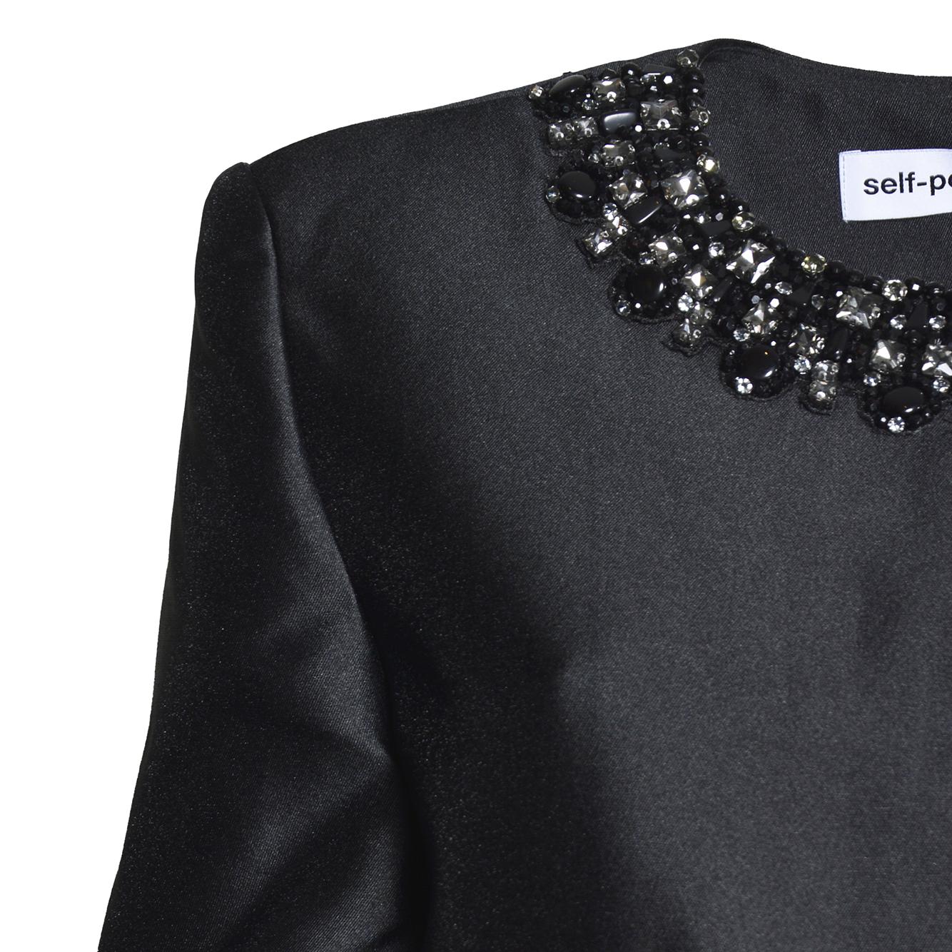 black taffeta embellished trim jacket 