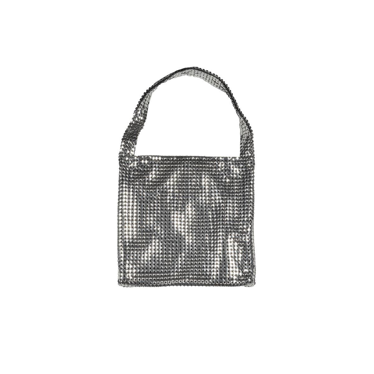 Borsa a spalla Pixel piccola in maglia metallica argento Paco Rabanne 