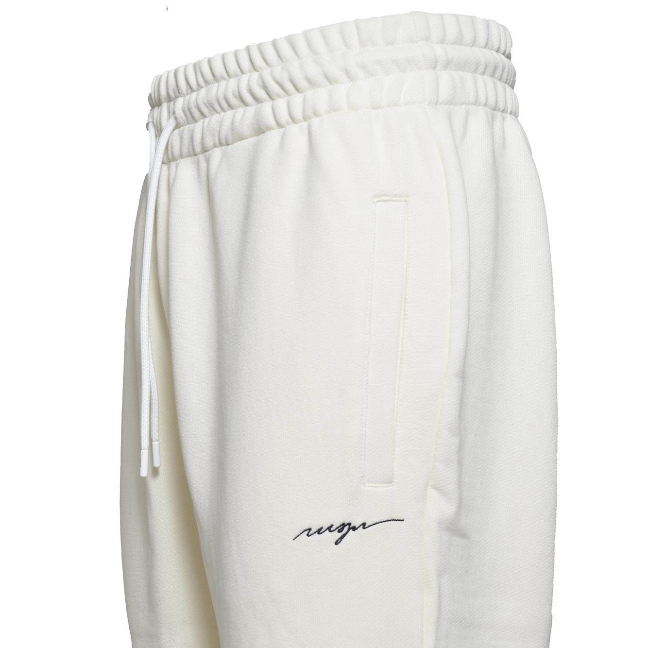 Pantalone in felpa di cotone panna con ricamo logo MSGM 