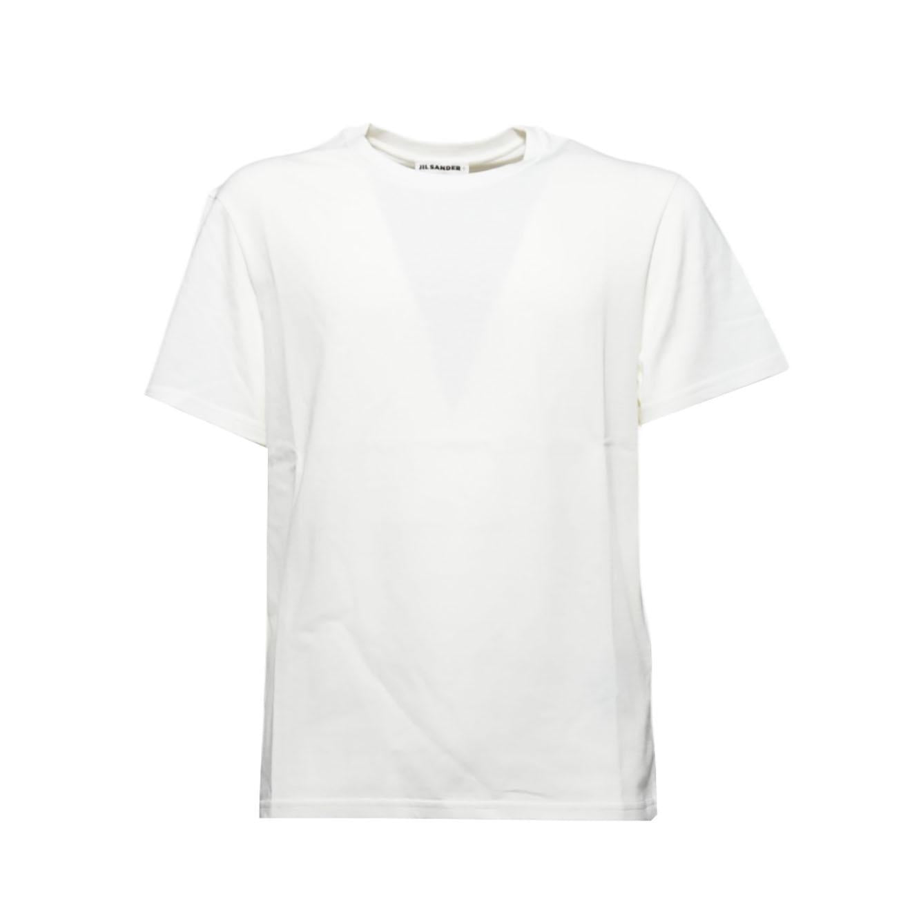 T-shirt in cotone bianco con applicazione in pelle Jil Sander 