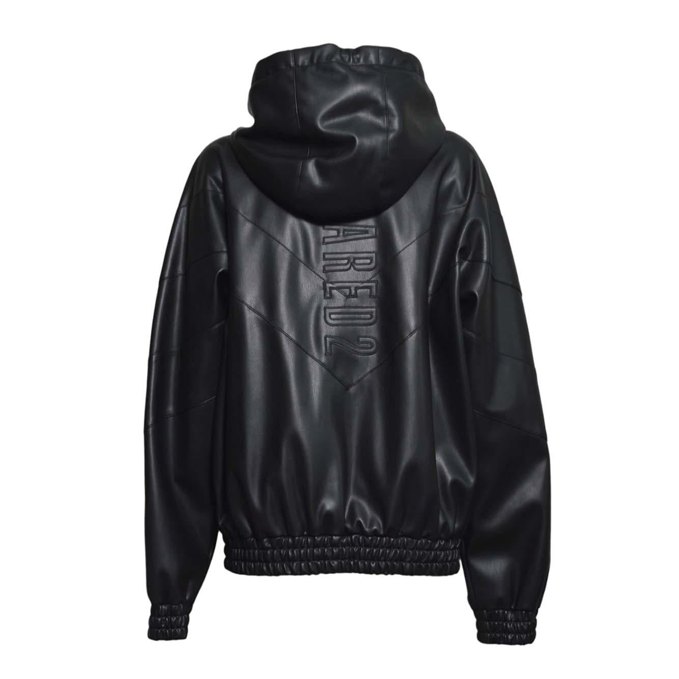 faux leather zipped hoodie 