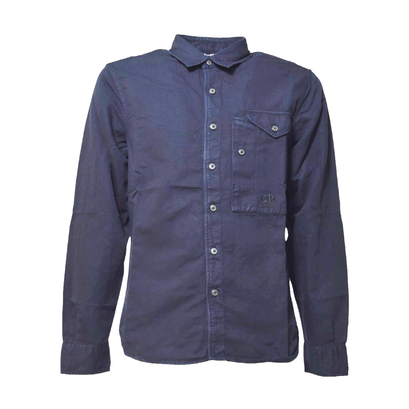 Camicia in cotone e lino blu con logo C.P. Company 
