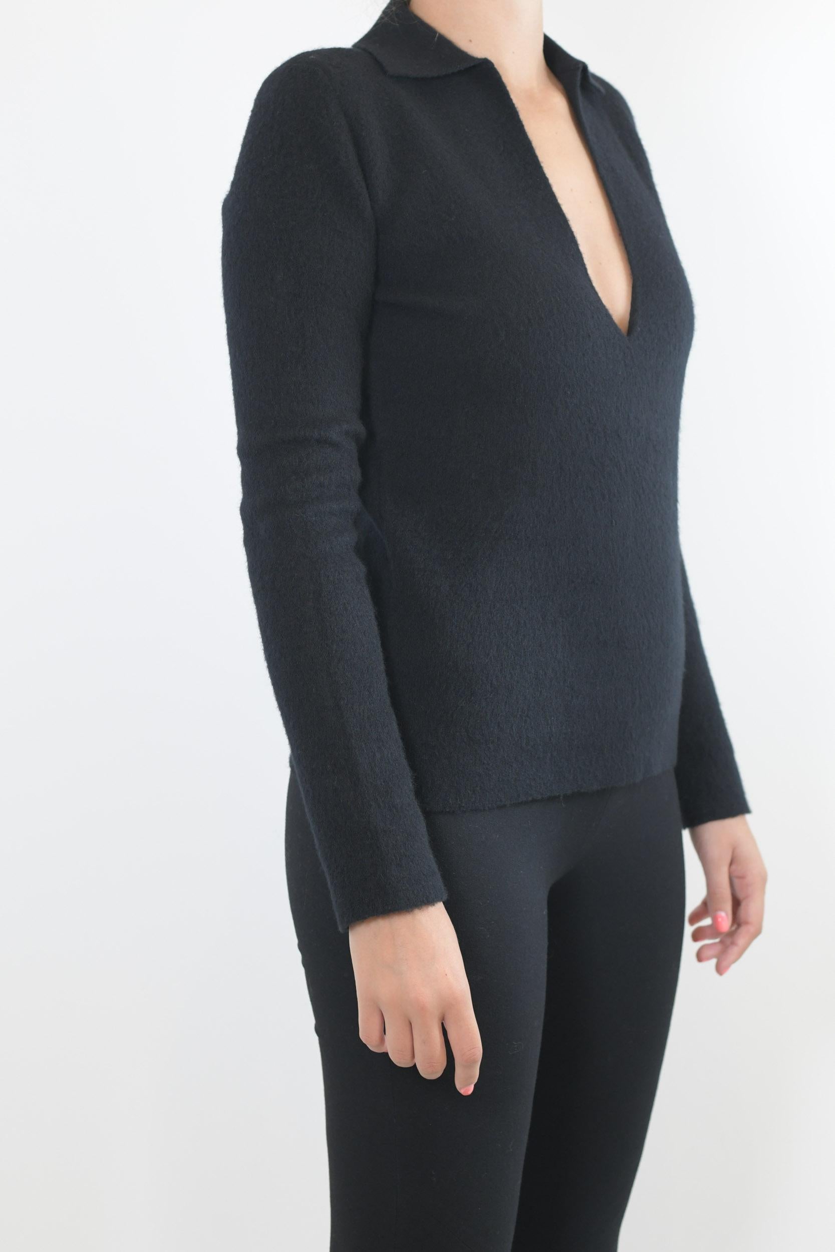 Pullover con colletto in lana vergine nera Jil Sander 