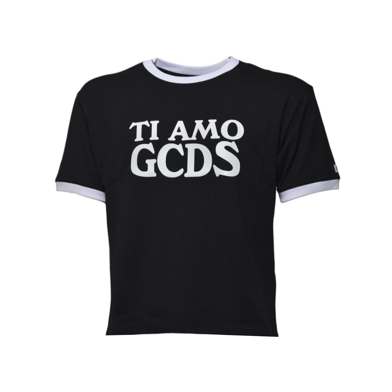 T-shirt Ti Amo in cotone nero profili GCDS 