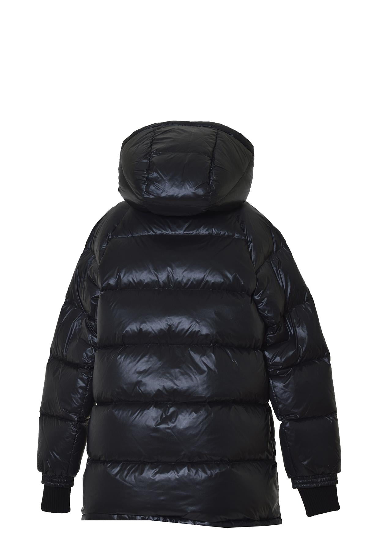 Piumino lungo D2 in nylon nero con cappuccio Dsquared2 