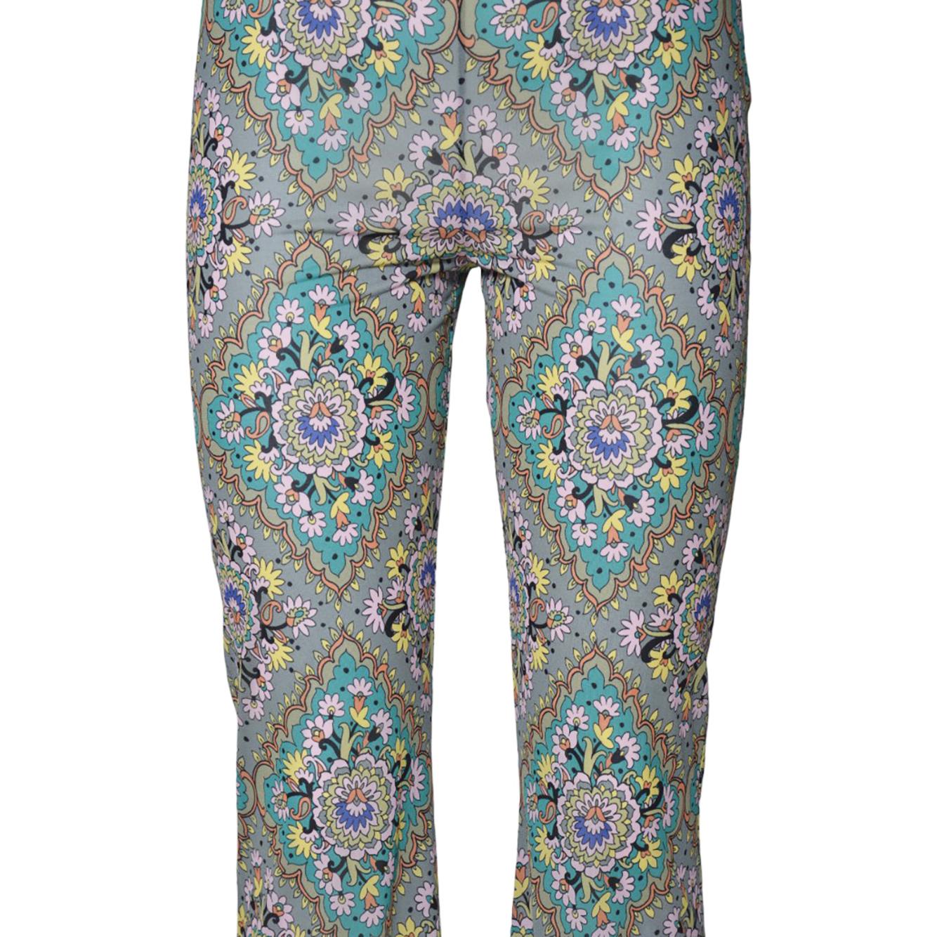 Pantalone flare in viscosa verde stampa medaglioni floreali Etro 