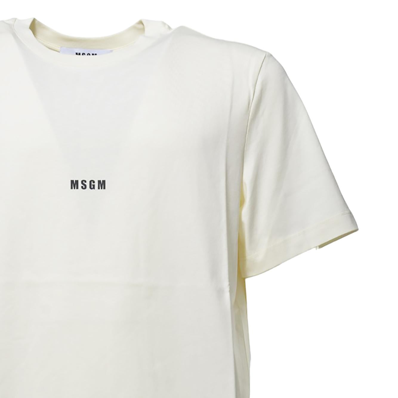 T-shirt in cotone panna con stampa mini logo MSGM 