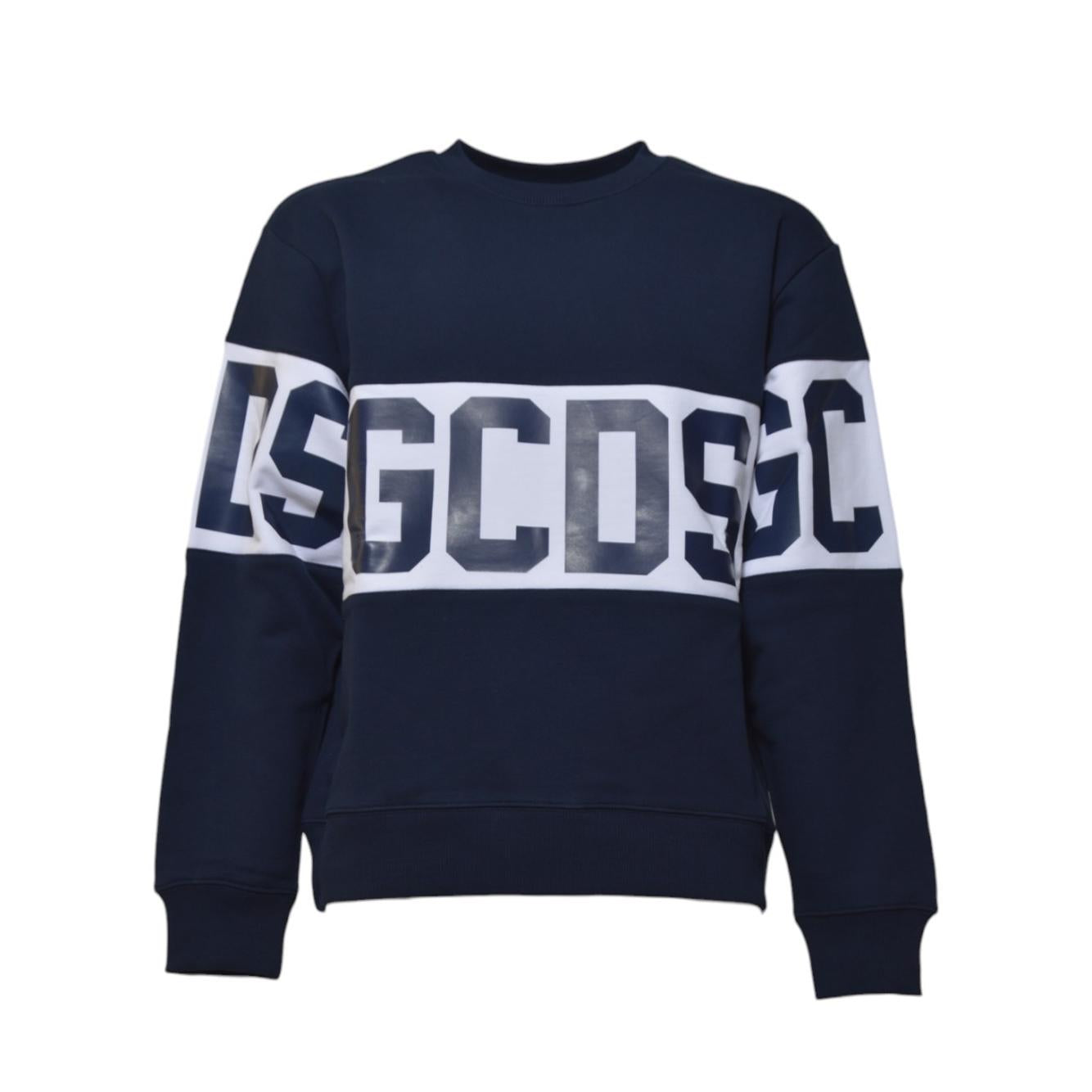 Felpa girocollo Band Logo in cotone blu GCDS 