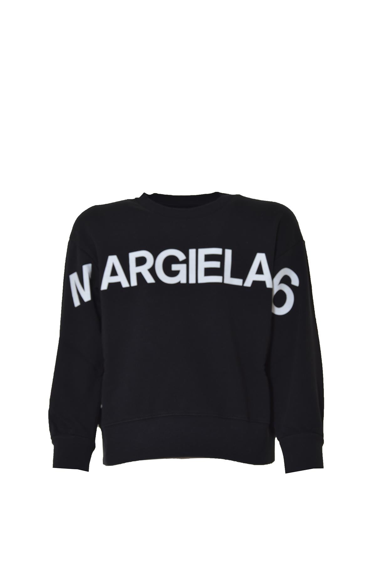 Felpa girocollo in cotone nero stampa logo MM6 Maison Margiela Junior 