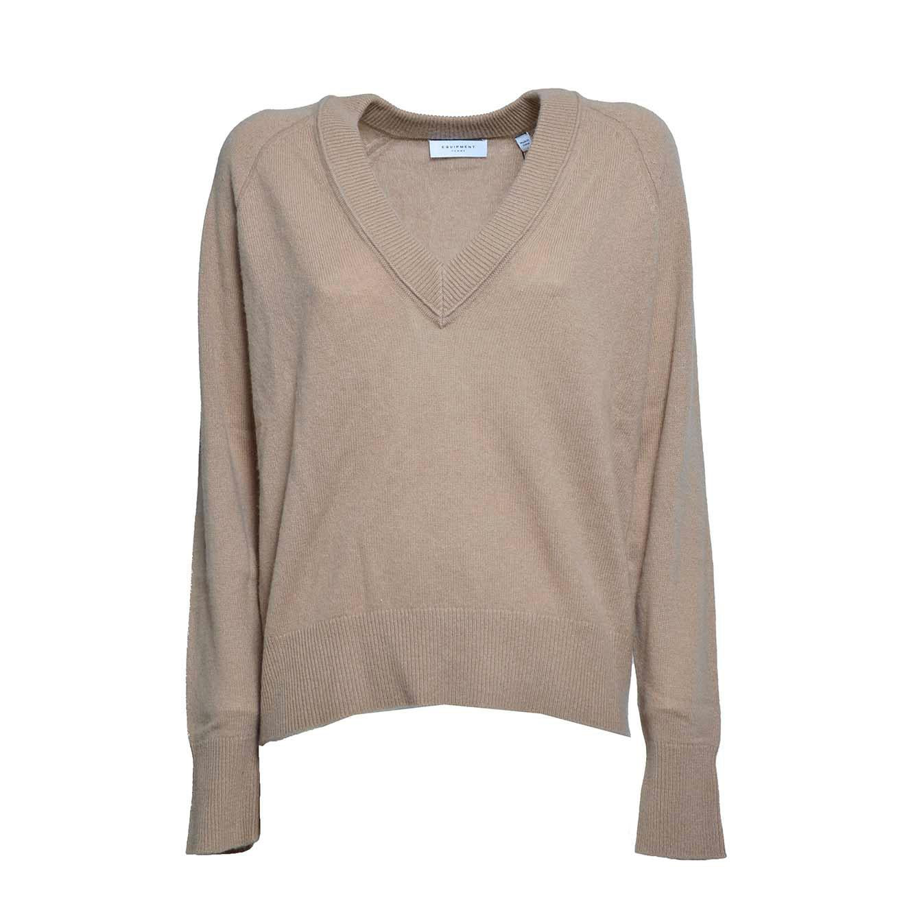 Pullover Madalene scollo a V in cashmere cammello Equipment 
