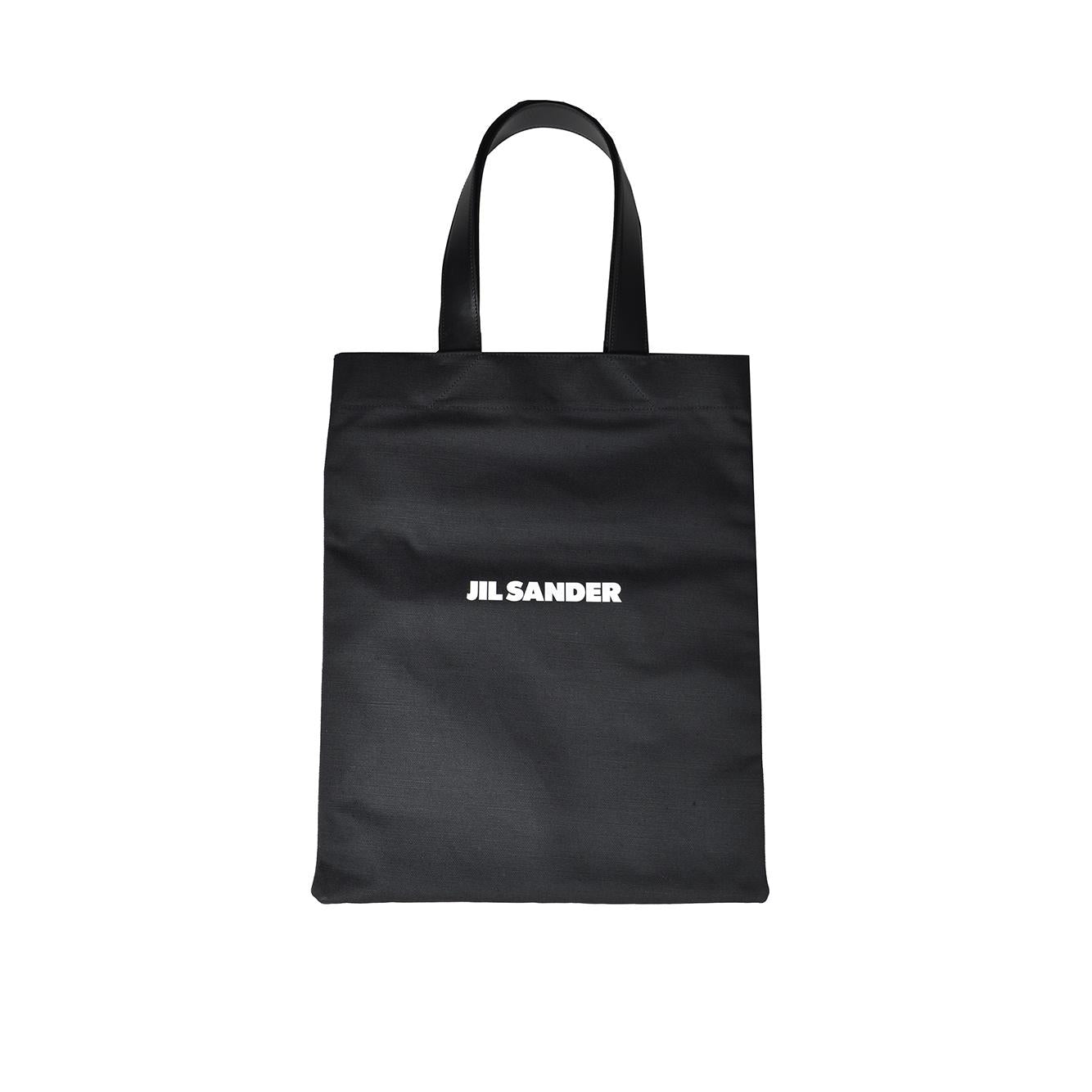 Borsa shopping in cotone nero con logo Jil Sander 