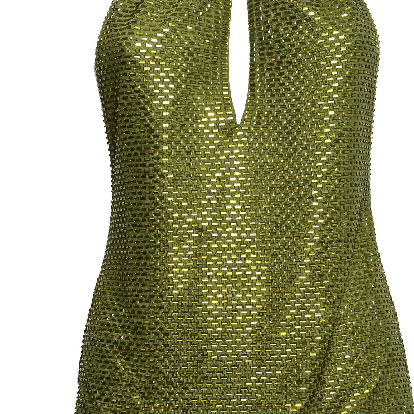 olive rhinestone mini dress 