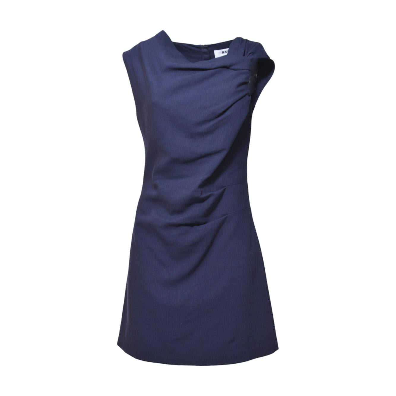 Abito corto in viscosa blu con drappeggio MSGM 