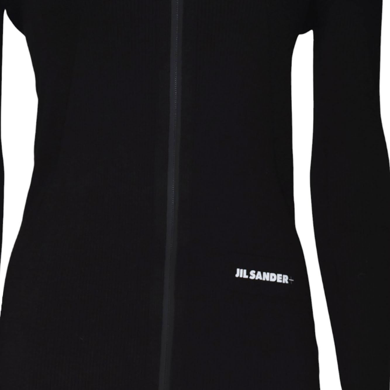 Cardigan aderente con zip in cotone nero Jil Sander 