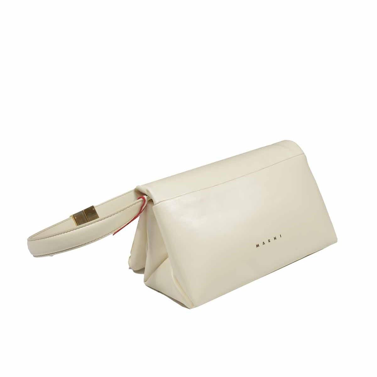 Borsa a spalla Prisma in pelle bianco naturale Marni 