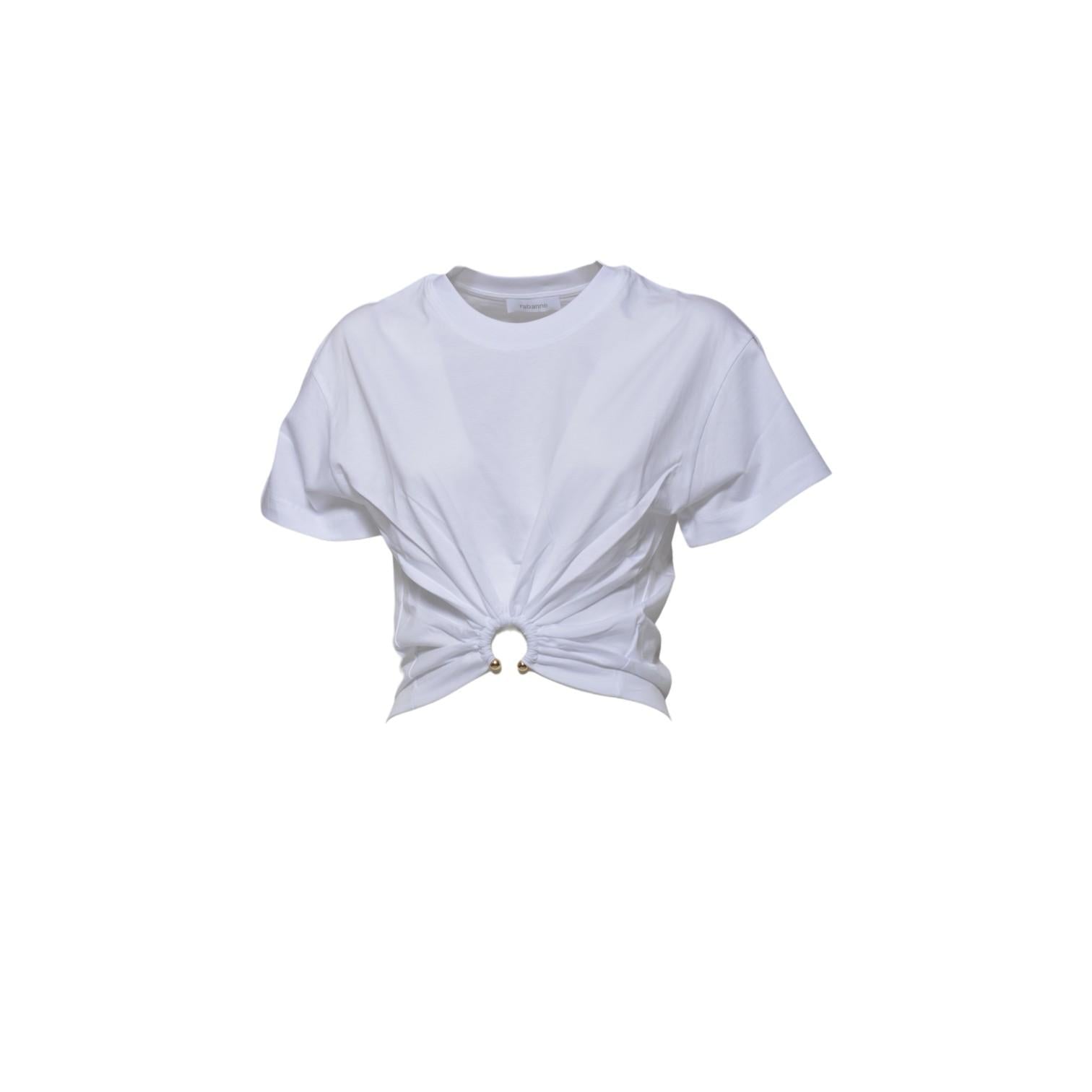 T-shirt Piercing cropped in cotone bianco Rabanne 