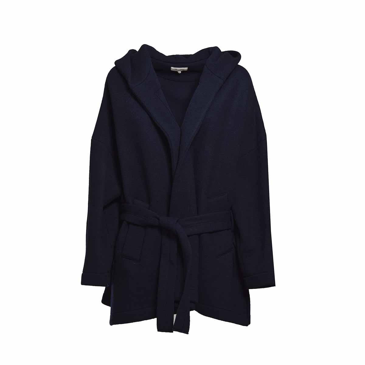 Cappotto Carmela Lanoso a vestaglia in lana vergine blu navy Barena Venezia 