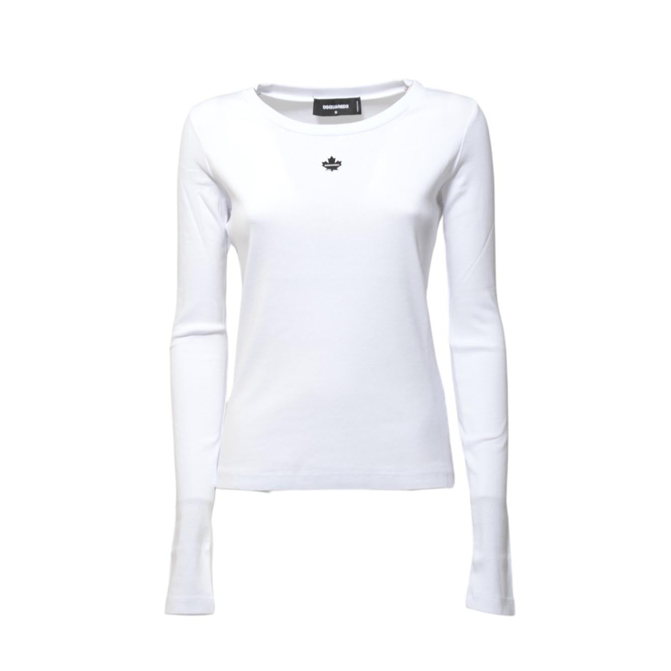 T-shirt Maple Leaf maniche lunghe in cotone bianco Dsquared2 