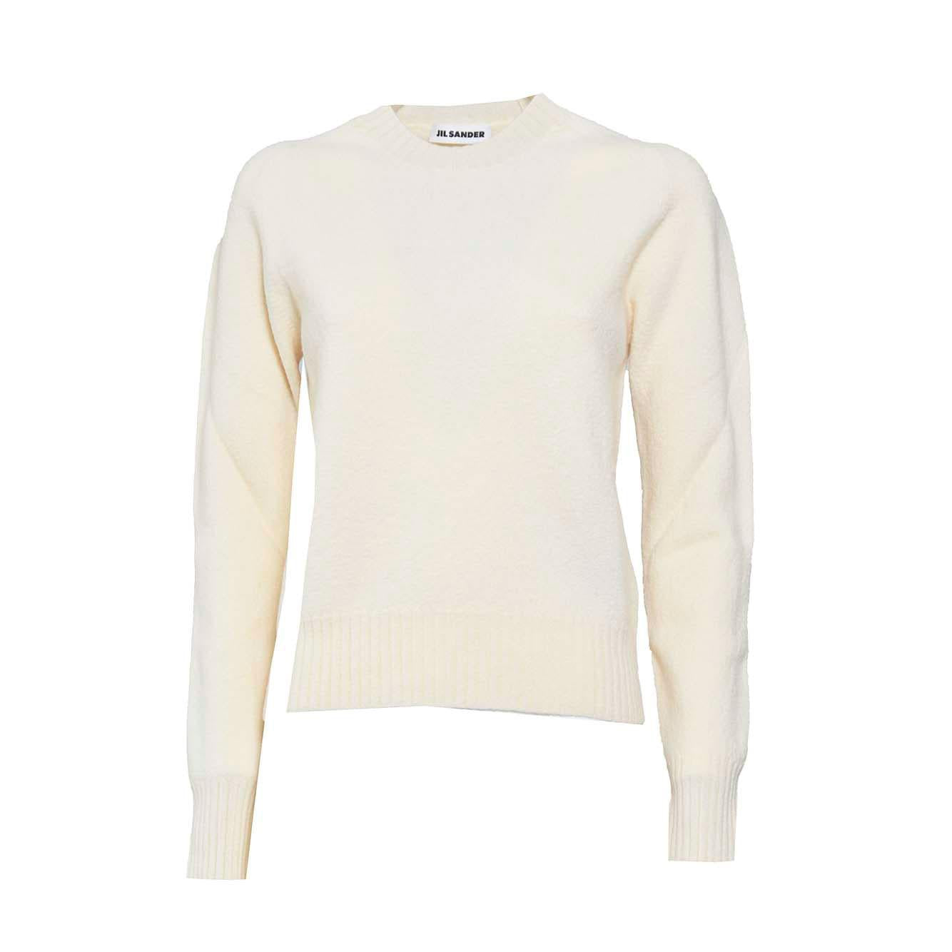 Pullover girocollo in lana panna Jil Sander 