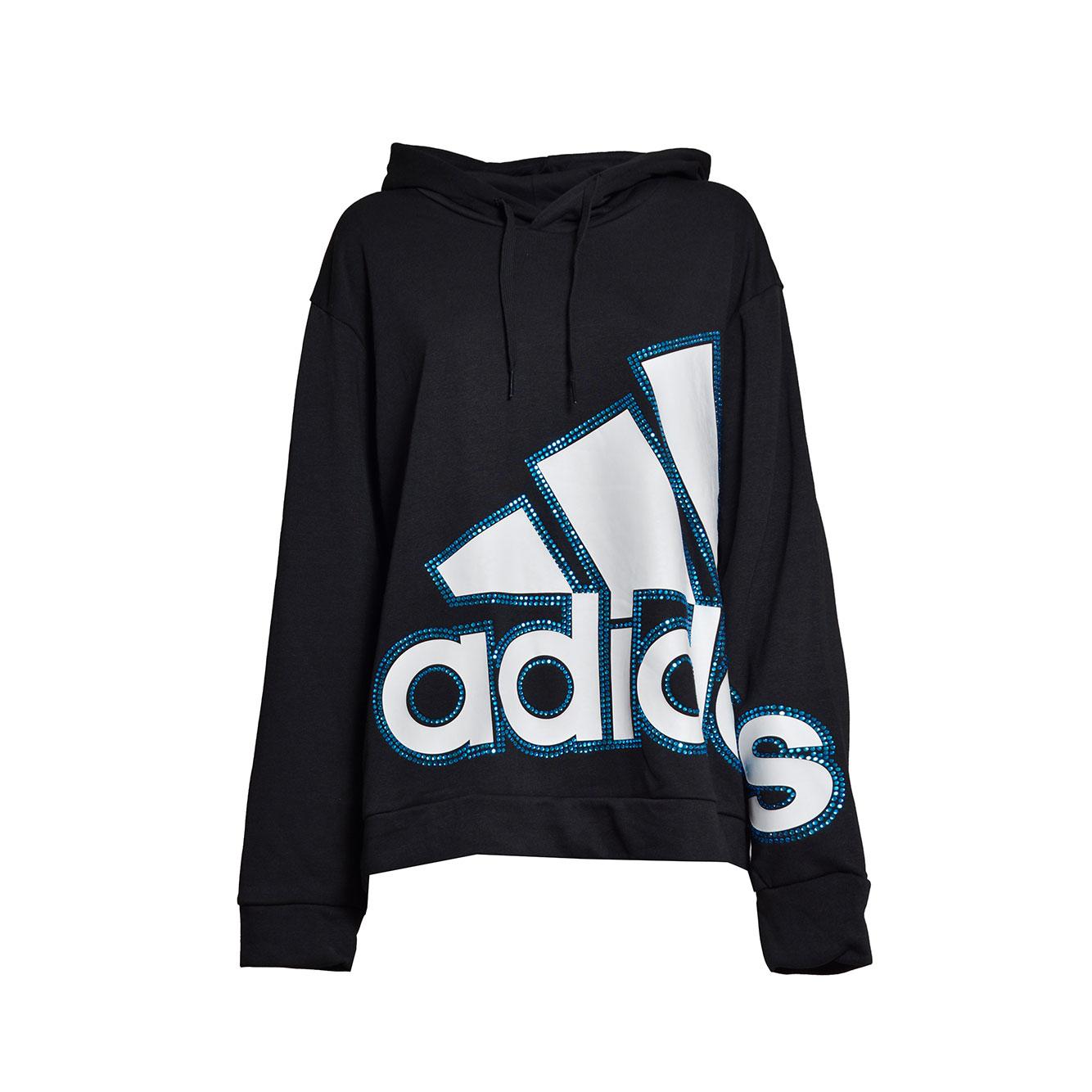 Felpa con cappuccio in cotone e viscosa nero applicazioni swarovski Caban Romantic x Adidas 