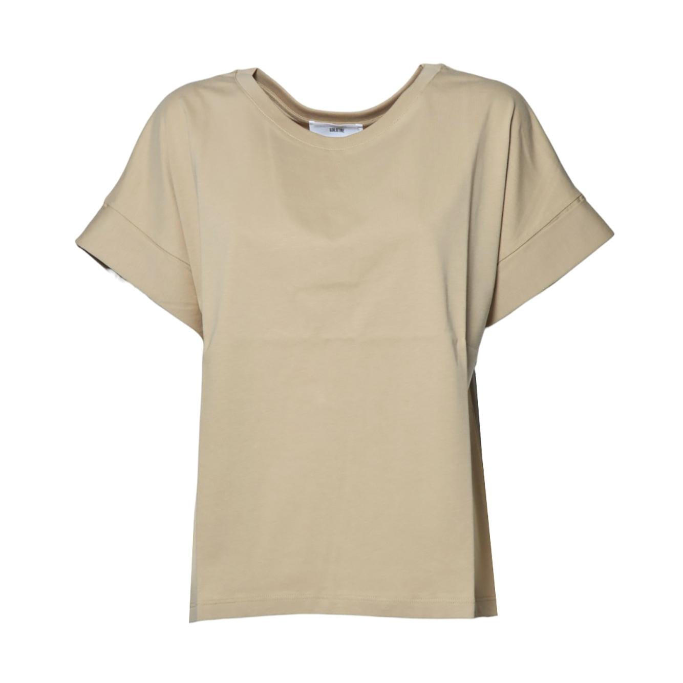 T-shirt girocollo in cotone beige orlo manica Solotre 