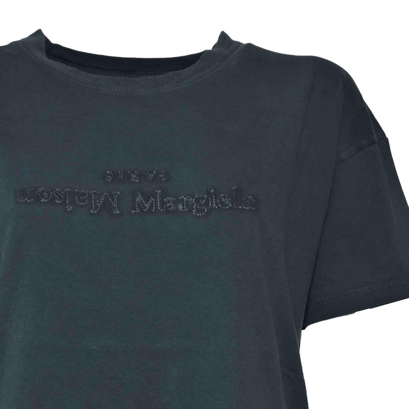 T-shirt in cotone grigio con logo inverso Maison Margiela 