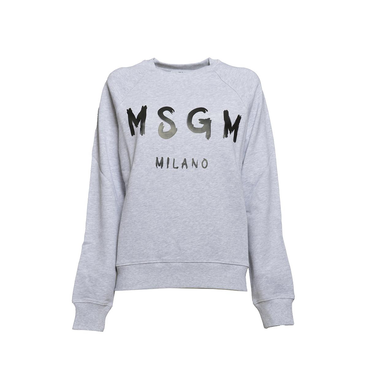 Felpa girocollo in cotone grigio melange stampa logo MSGM 
