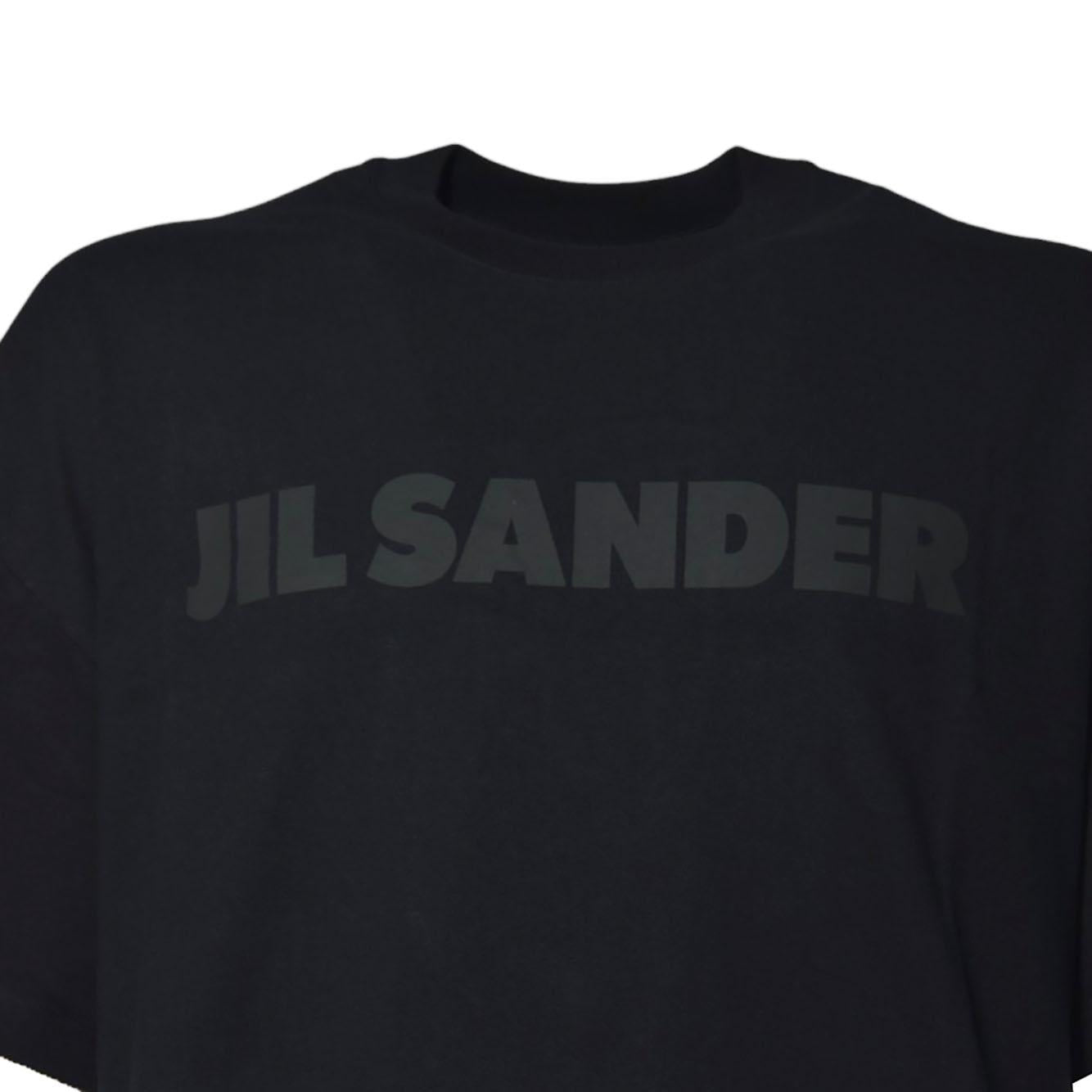 T-shirt in cotone nero con logo tono su tono Jil Sander 