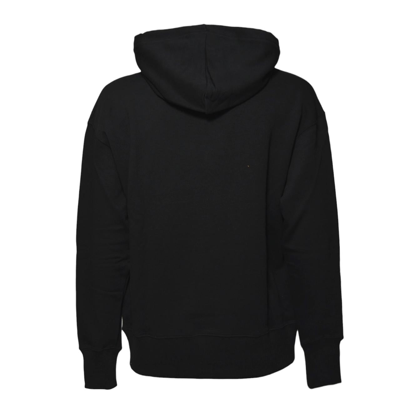 Felpa con cappuccio in cotone nero stampa logo pennello bianco MSGM 