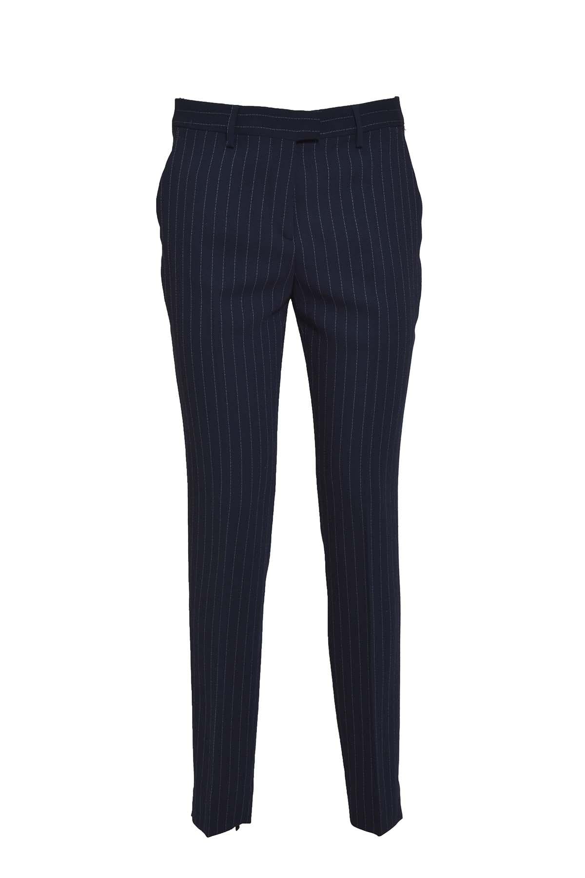 Pantalone dritto in lana vergine gessato blu Etro 