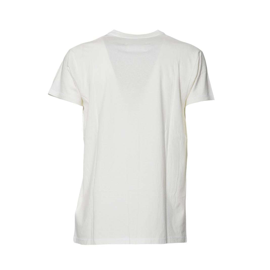 T-shirt in cotone panna con stampa logo Maison Margiela 