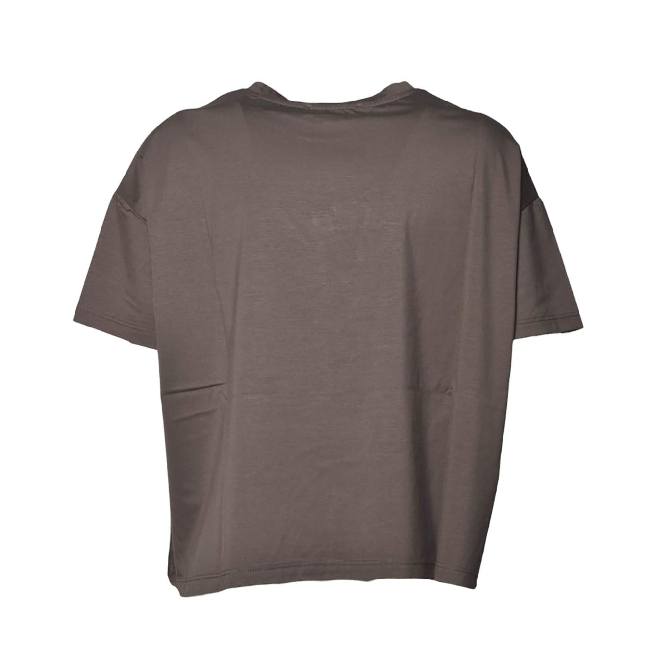 T-shirt boxy girocollo in cotone marrone Solotre 