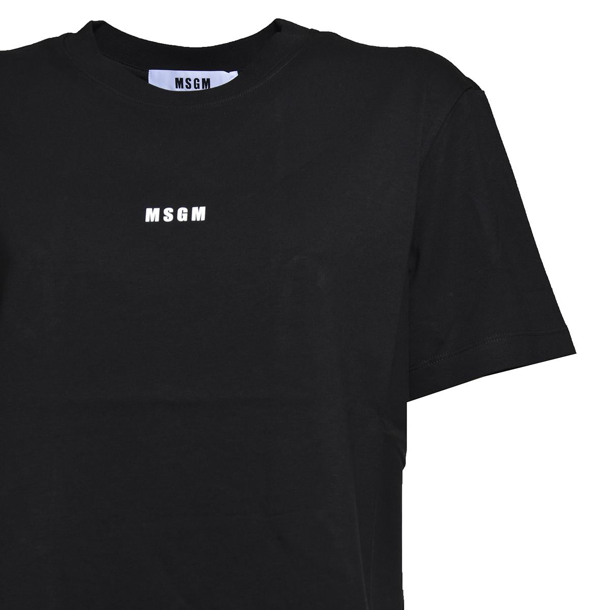 T-shirt in cotone nero con stampa logo MSGM 