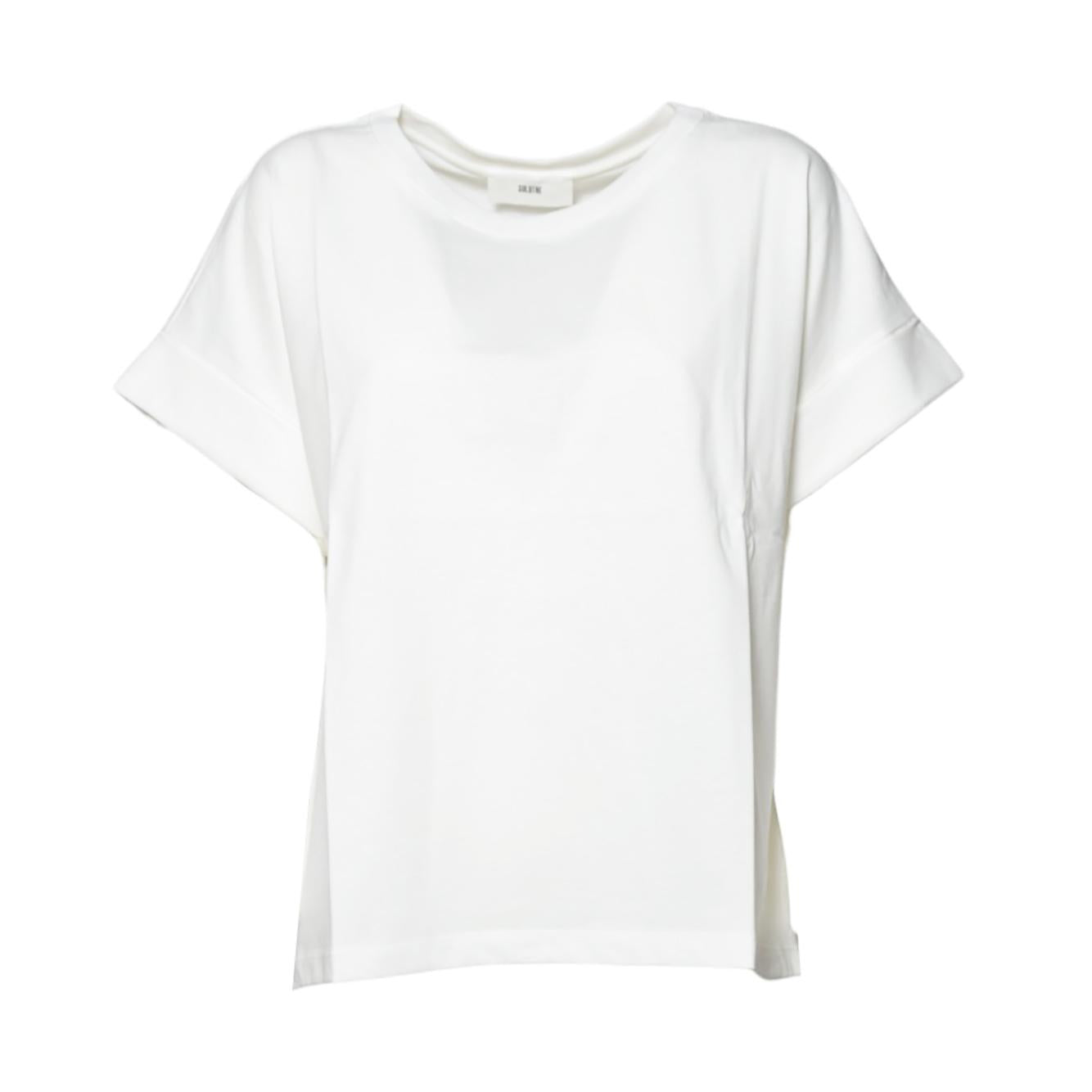 T-shirt girocollo in cotone bianco orlo manica Solotre 