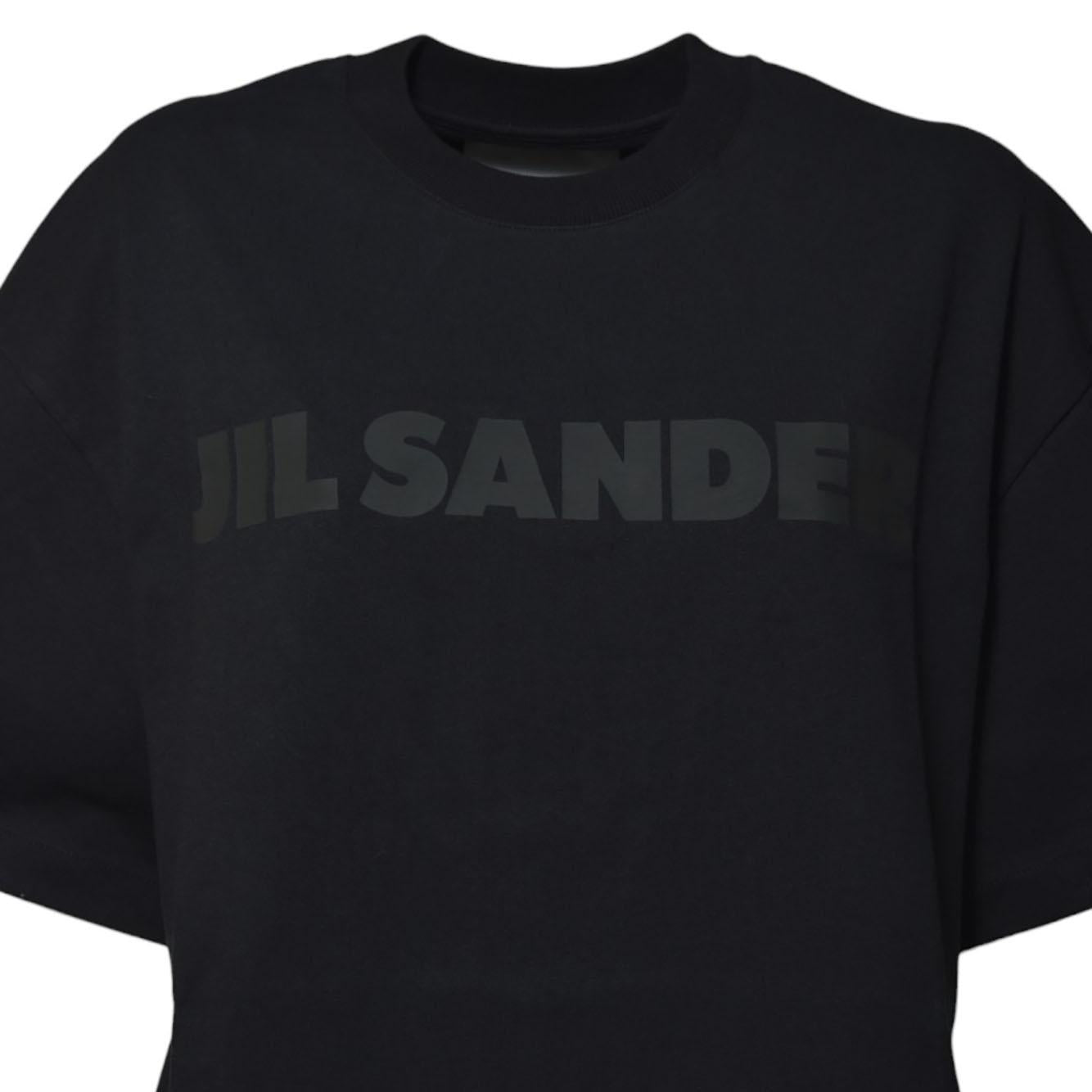 T-shirt in cotone nero con logo tono su tono Jil Sander 