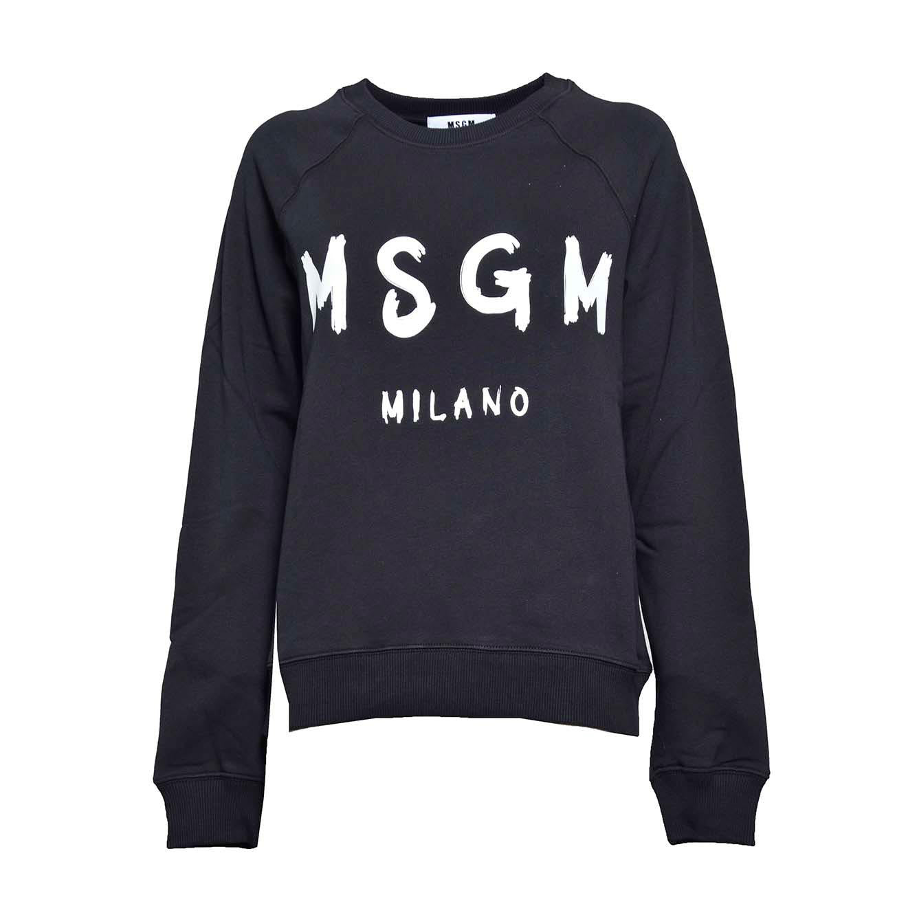 Felpa girocollo in cotone nero stampa logo pennello MSGM 